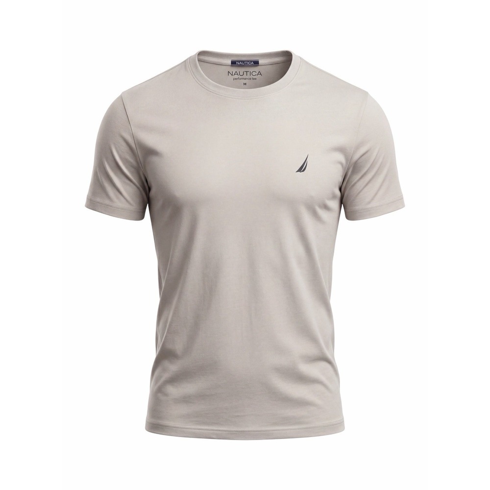 Nautica Men's M Beige/ Cream Cotton Knit Logo Short Sleeve Crew Neck Performance